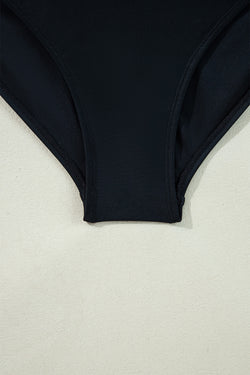 Contrasto di colore nero Blavola arricciata a V collo da bagno
