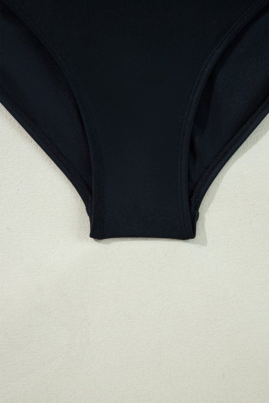 Contrasto di colore nero Blavola arricciata a V collo da bagno