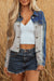 Dusk Blue Color Block Patchwork Flap Detail Distress Denim Jacket