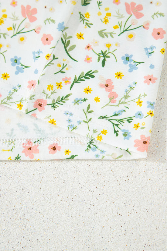 Floral Print Contrast Pipping Short Pajamas Set