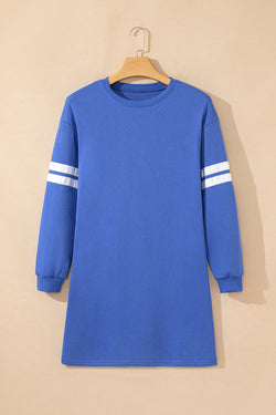 Fiery Red Varsity Contrast Banded Sleeve Shift Sweatshirt Dress