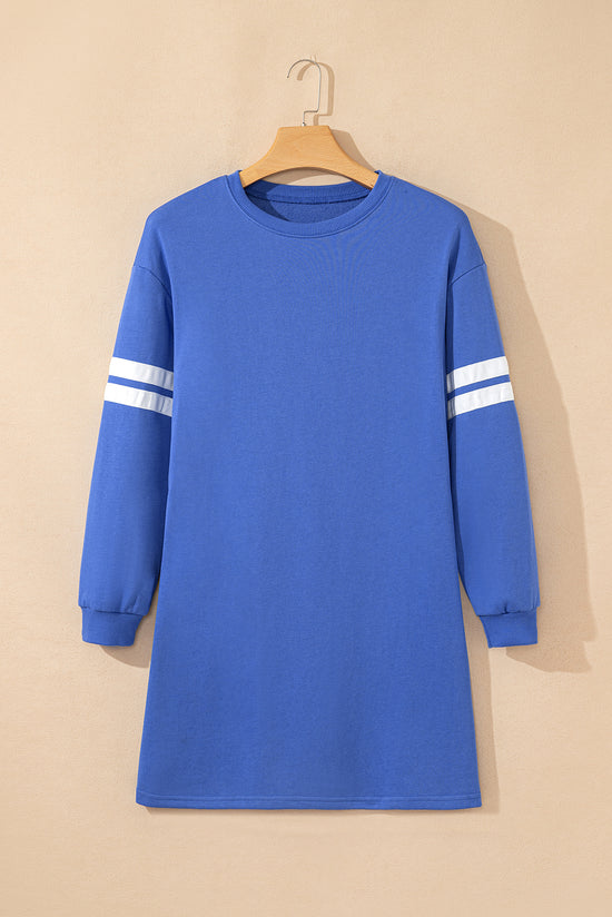 Fiery Red Varsity Contrast Banded Sleeve Shift Sweatshirt Dress