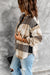 Bloque de color a cuadros de color caqui chaqueta de manga larga abotonada con bolsillo
