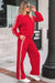 Fiery Red Varsity Striped Detail Crewneck Pullover Elastic Sweatpants 2pcs Outfit