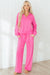 Sachet Pink Solid Color Collared Pullover and Central Seam Pants Set