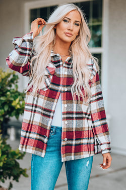 Chaqueta con bolsillos y estampado de cuadros geométricos caqui
