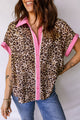 Leopard Print Contrasted Trim Animal Short Sleeve Shirt