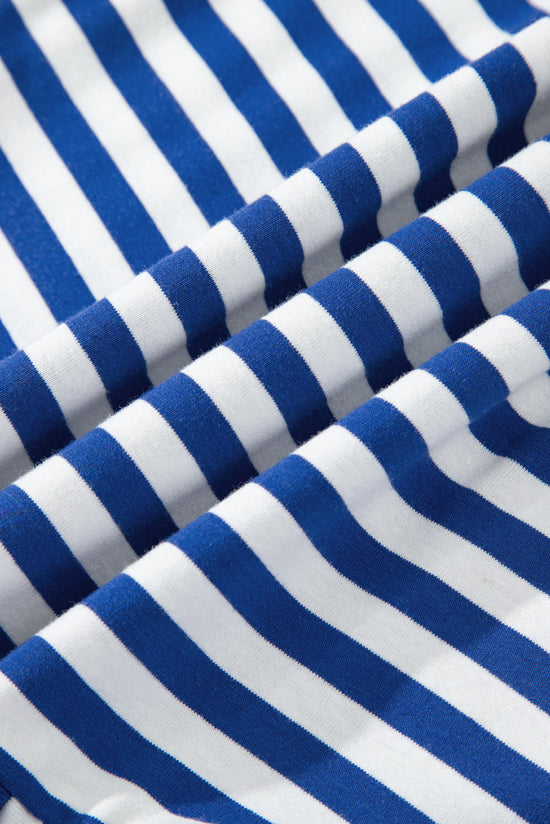 Sky Blue Stripe U Neck Maneveless Fit Fit Mini Vestido