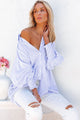 Camicia da fidanzato a strisce maschite blu cielo con tasca