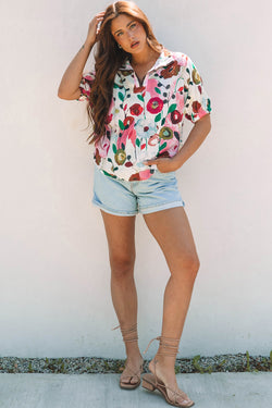 Blusa a manica corta a taglio a vmulla floreale rosa