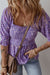 Purple Boho Paisley Stampa a mezza manica Shirred Peplum Blouse