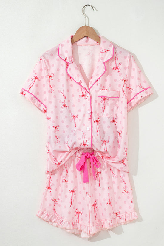 Floral Print Contrast Pipping Short Pajamas Set