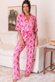 Pink Bow Knot estampado de estampado de estampado de collar y pantalones de pijama