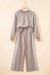 Gray Morn Varsity Striped Detail Crewneck Pullover Elastic Sweatpants 2pcs Outfit