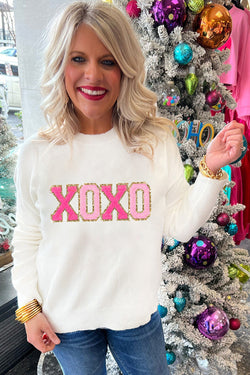 Maglione casual rotondo per glitter white xoxo