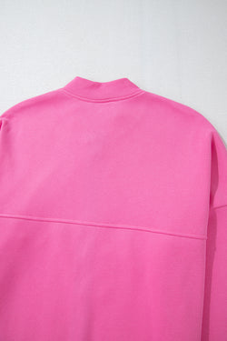Bright Pink Solid Seamed Zipper Jacket and Drawstring Waist Pants Set