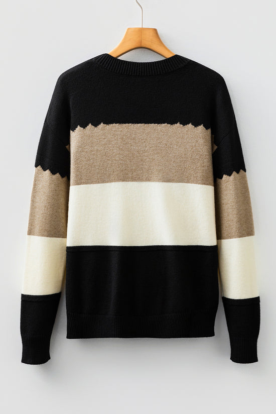 Brown Colorblock Crew Neck Drop Shoulder Sweater
