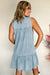Beau Blue Bowknot Neck sin mangas con volantes Vestido de chambray