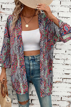 Red Paisley Impresión abierta Kimono