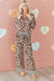 Dearlove Khaki Leopard Print Colorblock Striped Edge Shirt and Pants Pajama Set