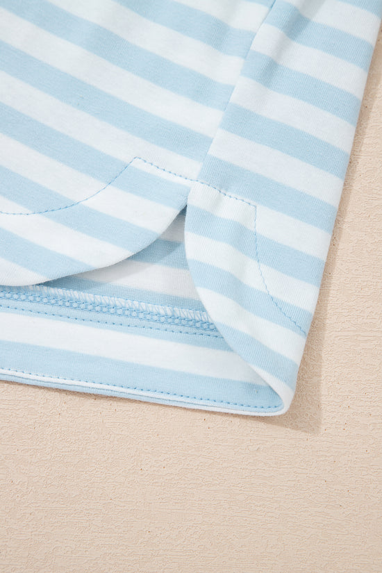 Set di maglietta ampia con collo a contrasto a righe rosa e pantaloncini con coulisse