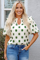 Black Polka Dot Stampa giogo a shirted coglione manica a palloncini.
