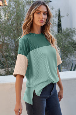 Flitte laterali a costine a costine di colore rosa Top a mezza manica