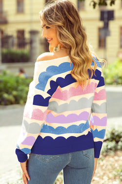 Maglione con spalla a strisce a strisce rosa a strisce a strisce a strisce