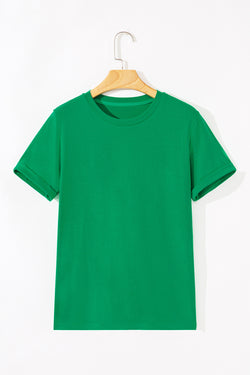 Tee de la tripulación de la tripulación de la llanura de color verde brillante brillante