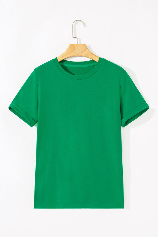 Tee de la tripulación de la tripulación de la llanura de color verde brillante brillante