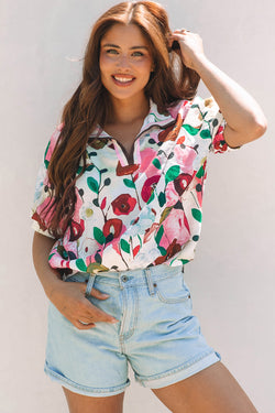 Blusa a manica corta a taglio a vmulla floreale rosa