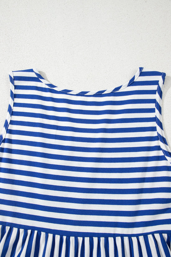 Sky Blue Stripe U Neck Maneveless Fit Fit Mini Vestido