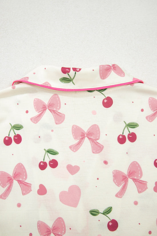 Floral Print Contrast Pipping Short Pajamas Set