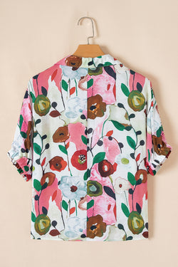 Blusa a manica corta a taglio a vmulla floreale rosa