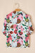 Blusa de manga curta rosa de estampa floral com estampa floral V de pescoço