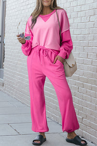 Bonbon Contrast Patchwork Pullover e Culleting Jogger Set
