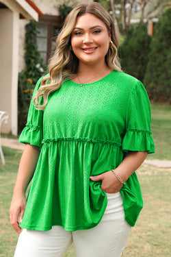 Blusa babydoll a manica corta a trama verde