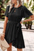 Negro Plisado de cuello redondo de cuello redondo Manga con rufa mini Mini Vestido