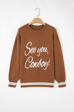 Caffè ci vediamo cowboy ricamato maglione grafico occidentale