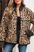 Khaki Leopard Print Zip Up Stand Neck Side Pocket Jacket