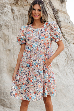 Apricot bohemio estampado floral hojaldre corto mini vestido