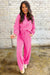 Sachet Pink Solid Color Collared Pullover and Central Seam Pants Set