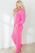 Sachet Pink Solid Color Collared Pullover and Central Seam Pants Set