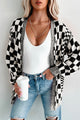 Cardigan con spalla con goccia anteriore a scacchi neri a scacchi