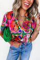 Rose Summer Plant Lace Up Up a V Neck Short Sleeve Blouse