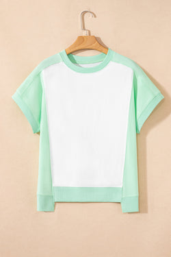 Bloque de color azul cielo Bloque de costura expuesta Camiseta Camiseta
