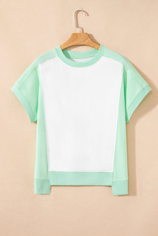 Bloque de color azul cielo Bloque de costura expuesta Camiseta Camiseta