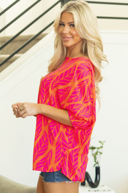 Rose Tropical Leaf Stampa Smiccata Smock Spillata