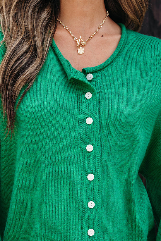 Pulsante a maglia a maglia a maglia con maglia ridotta verde brillante cardigan