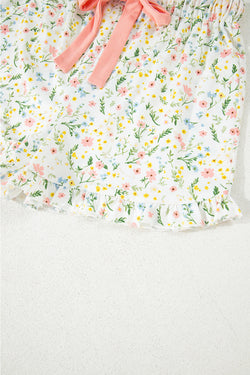 Contraste de impresión floral Pipping Pajamas Set de pijama